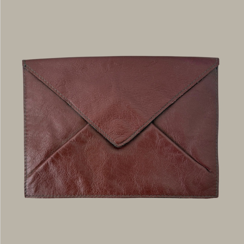 Vintage Elizabeth Arden Mahogany Leather Envelope Clutch